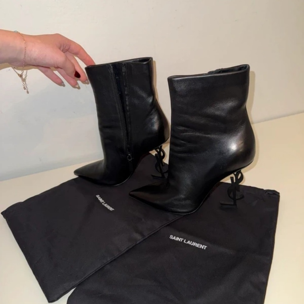 Saint Laurent Black Leather Heeled Boots